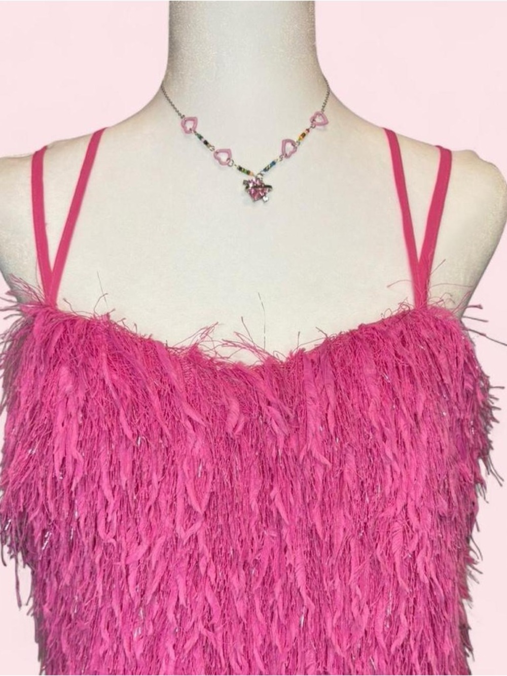 Hot Pink Feathered Mini Dress - Picture 2 of 6